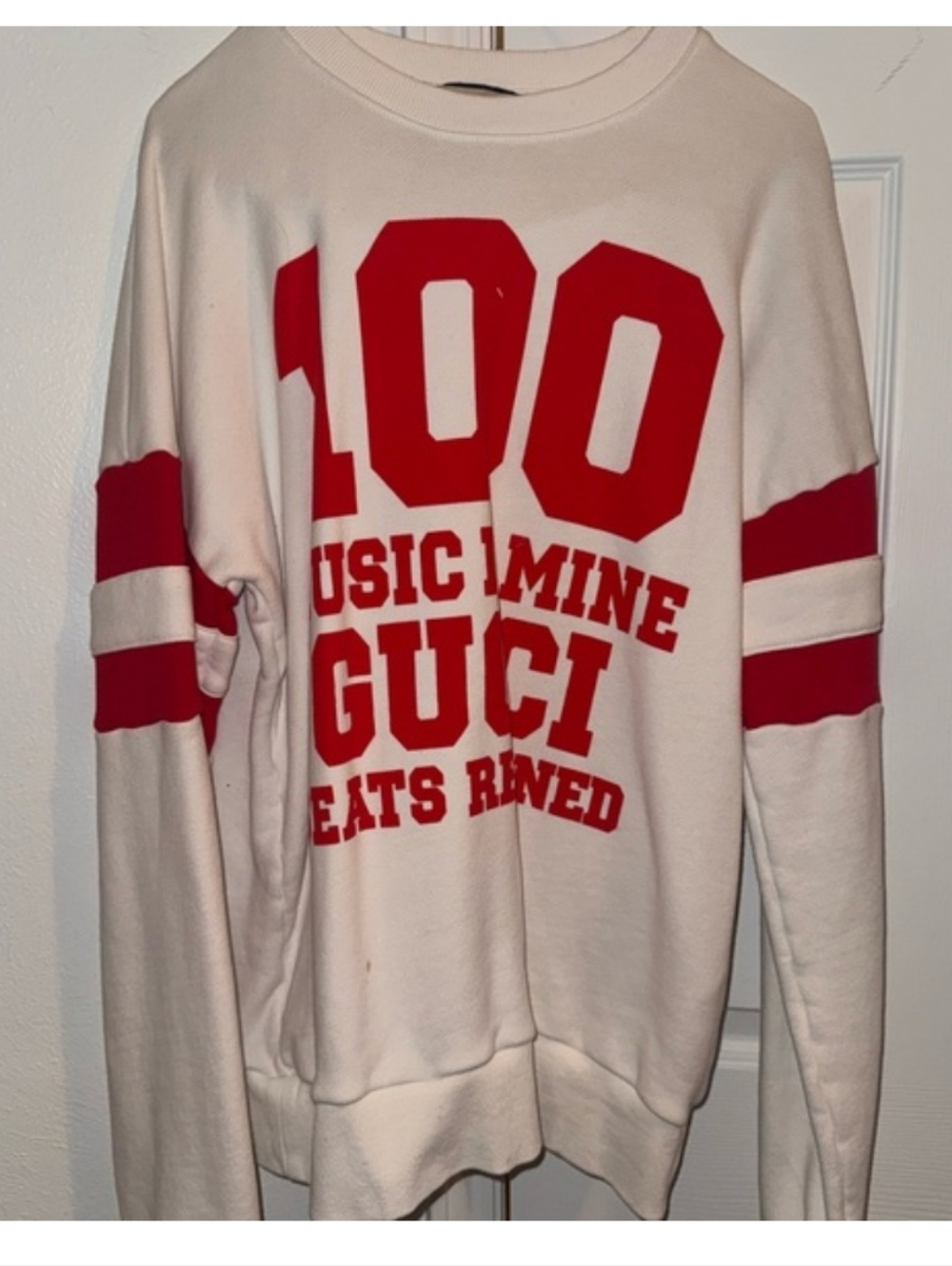 Gucci 100 Logo Crewneck Sweater in White and Red